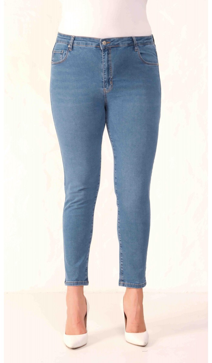 Yüksek Bel Battal Kesim Dar Paça Blue Jean Pantolon
