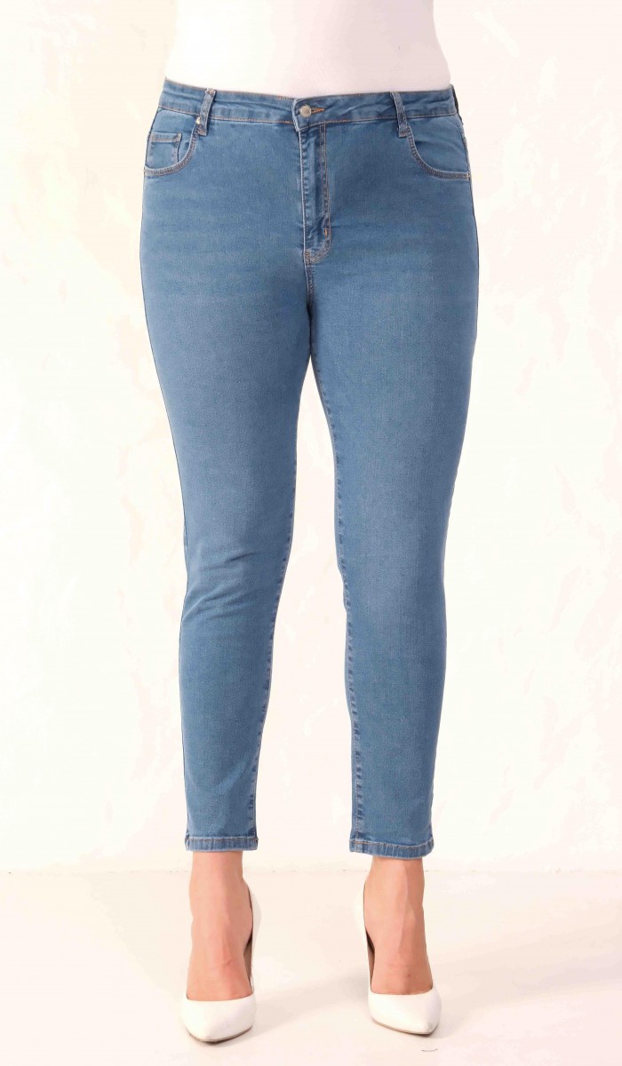 Yüksek Bel Battal Kesim Dar Paça Blue Jean Pantolon