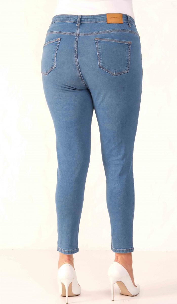 Yüksek Bel Battal Kesim Dar Paça Blue Jean Pantolon