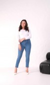 Yüksek Bel Battal Kesim Dar Paça Blue Jean Pantolon
