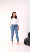Yüksek Bel Battal Kesim Dar Paça Blue Jean Pantolon