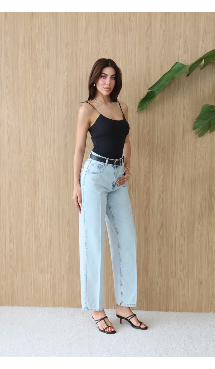 Yüksek Bel Kemer Detaylı Balon Kalıp Light Blue Jean Pantolon