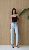 Yüksek Bel Kemer Detaylı Balon Kalıp Light Blue Jean Pantolon