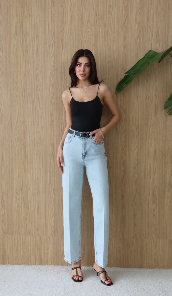 Yüksek Bel Kemer Detaylı Balon Kalıp Light Blue Jean Pantolon