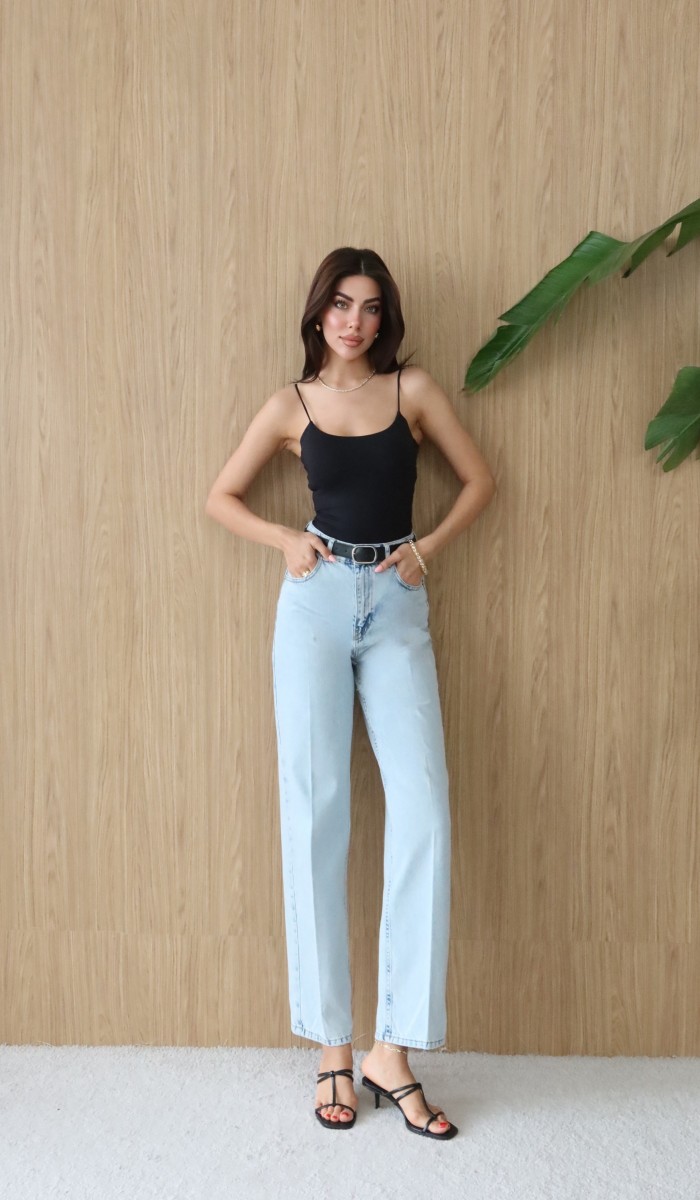 Yüksek Bel Kemer Detaylı Balon Kalıp Light Blue Jean Pantolon