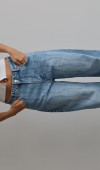 Yüksek Bel Baloon Kalıp Kesik Detaylı Light Blue Lazerli Jean Pantolon
