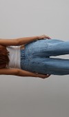 Yüksek Bel Baloon Kalıp Kesik Detaylı Light Blue Lazerli Jean Pantolon