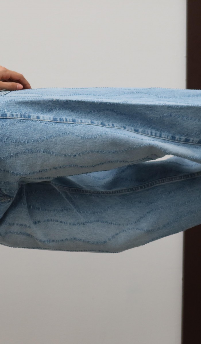 Yüksek Bel Baloon Kalıp Kesik Detaylı Light Blue Lazerli Jean Pantolon