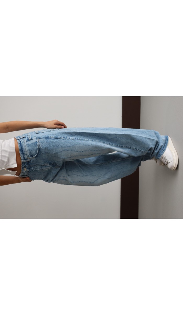 Yüksek Bel Baloon Kalıp Kesik Detaylı Light Blue Lazerli Jean Pantolon