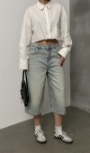Kadın Baggy Model Yeşil Tint Bermuda Jean