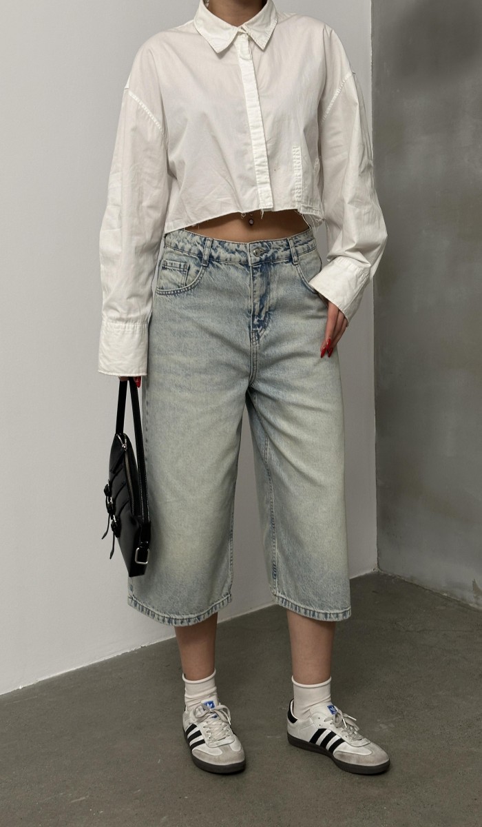 Kadın Baggy Model Yeşil Tint Bermuda Jean Kadın Baggy Model Yeşil Tint Bermuda Jean