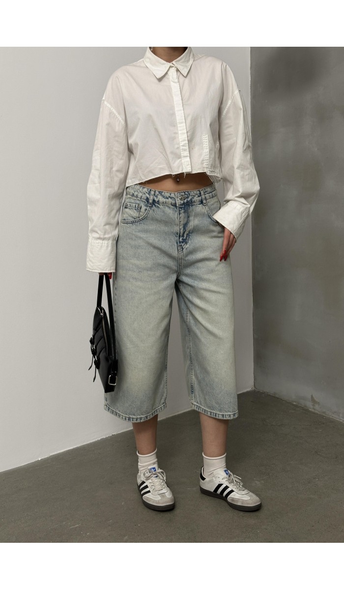 Kadın Baggy Model Yeşil Tint Bermuda Jean