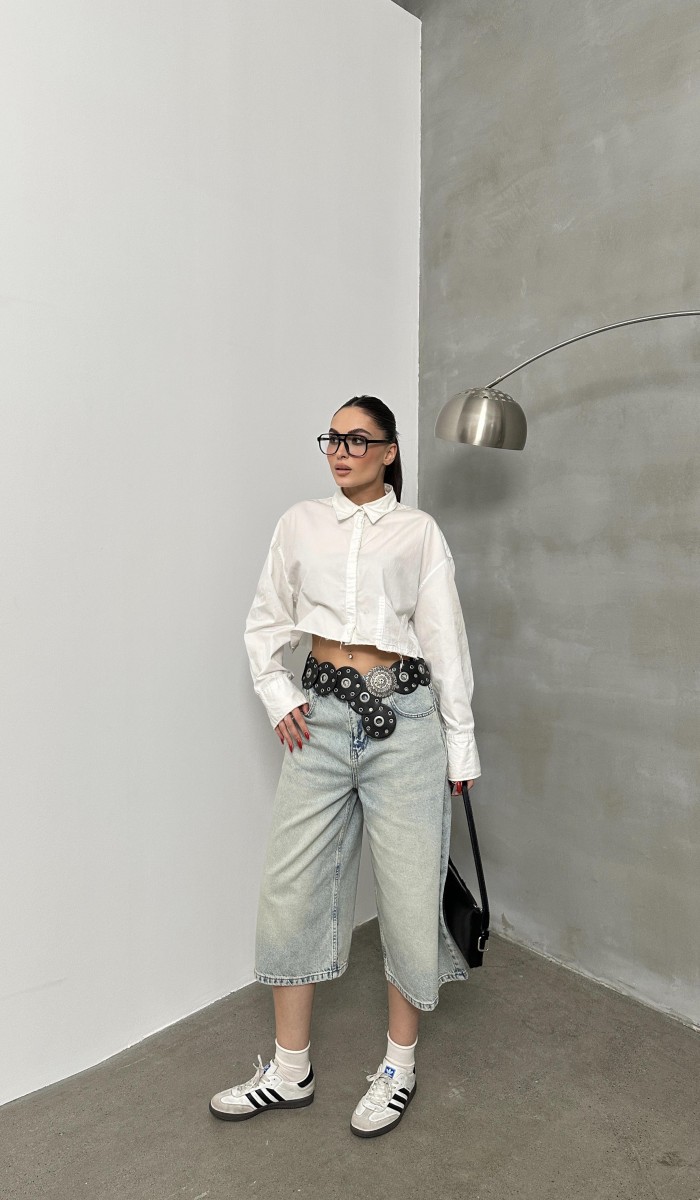 Kadın Baggy Model Yeşil Tint Bermuda Jean