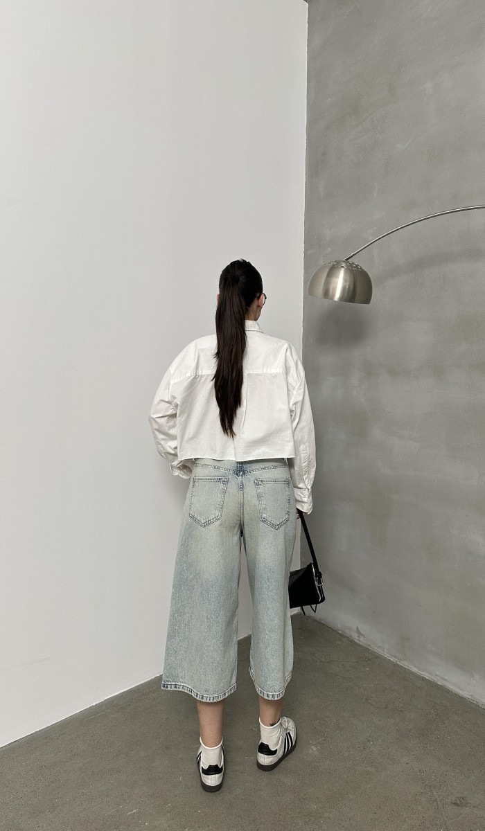 Kadın Baggy Model Yeşil Tint Bermuda Jean