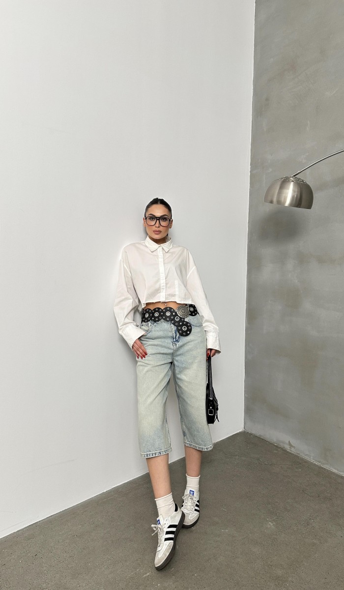 Kadın Baggy Model Yeşil Tint Bermuda Jean
