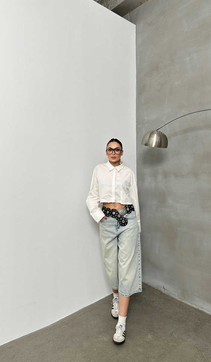 Kadın Baggy Model Yeşil Tint Bermuda Jean