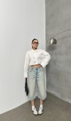 Kadın Baggy Model Yeşil Tint Bermuda Jean