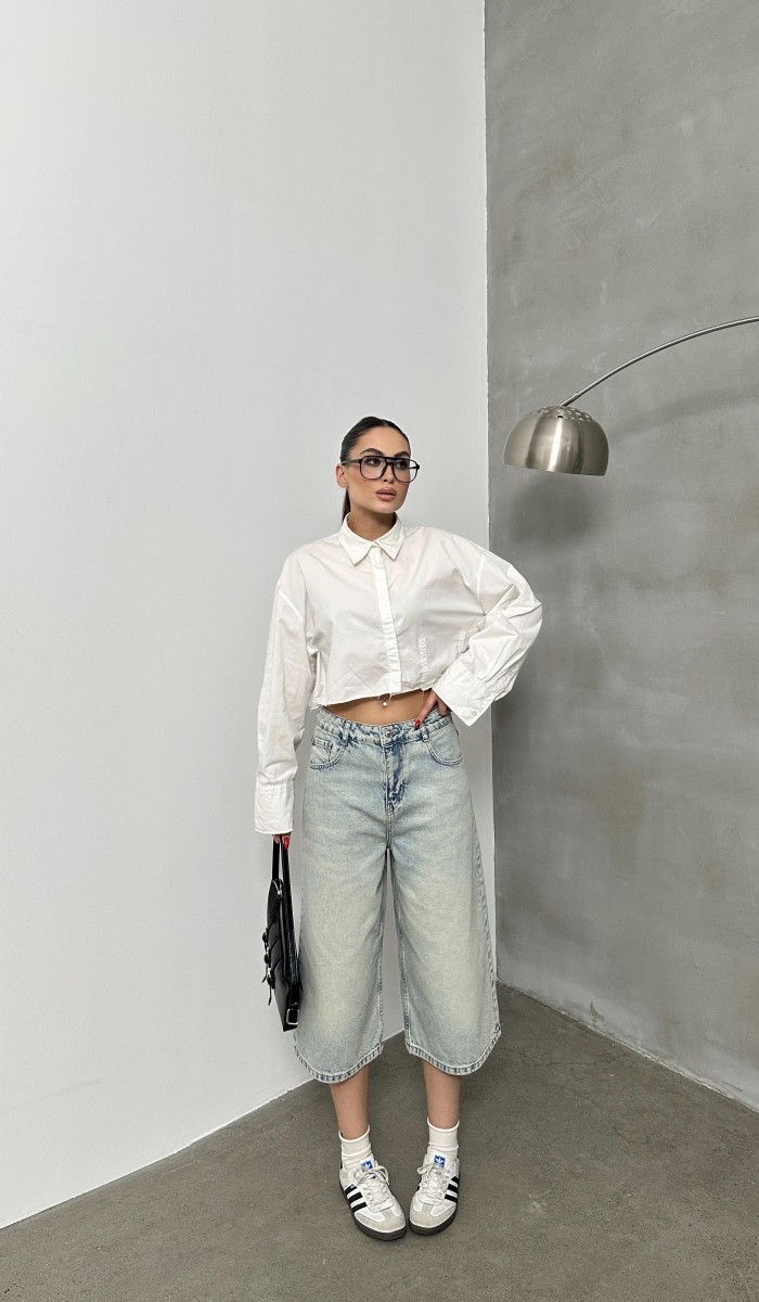 Kadın Baggy Model Yeşil Tint Bermuda Jean