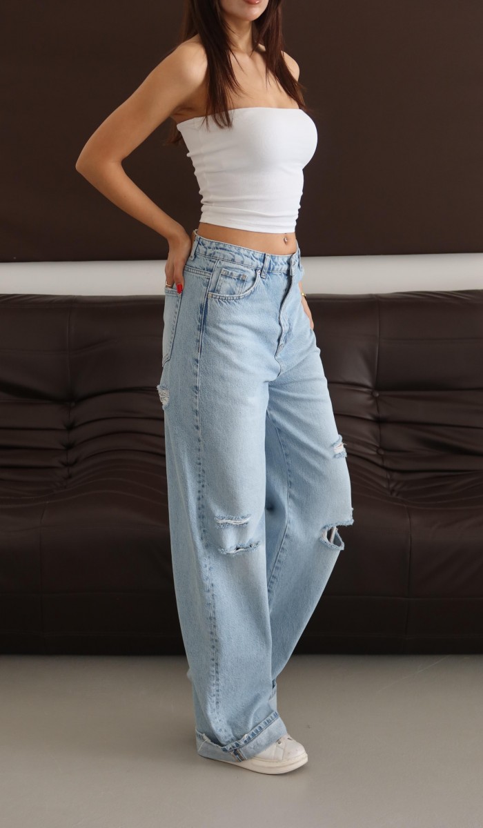 Normal Bel Baggy Foldup Kalıp Paça Katlama Detaylı Light Blue Lazerli Jean Pantolon Normal Bel Baggy Foldup Kalıp Paça Katlama Detaylı Light Blue Lazerli Jean Pantolon