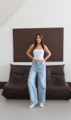 Normal Bel Baggy Foldup Kalıp Paça Katlama Detaylı Light Blue Lazerli Jean Pantolon