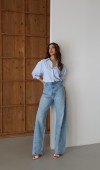 Yüksek Bel Baloon Kalıp Halka Taş Detaylı Light Blue  Jean Pantolon