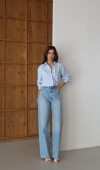Yüksek Bel Baloon Kalıp Halka Taş Detaylı Light Blue  Jean Pantolon