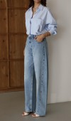 Yüksek Bel Baloon Kalıp Halka Taş Detaylı Light Blue  Jean Pantolon