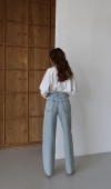 Yüksek Bel Baloon Kalıp Halka Taş Detaylı Light Blue Tint Jean Pantolon