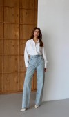 Yüksek Bel Baloon Kalıp Halka Taş Detaylı Light Blue Tint Jean Pantolon