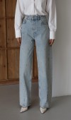 Yüksek Bel Baloon Kalıp Halka Taş Detaylı Light Blue Tint Jean Pantolon
