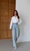 Yüksek Bel Baloon Kalıp Halka Taş Detaylı Light Blue Tint Jean Pantolon