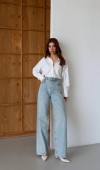 Yüksek Bel Baloon Kalıp Halka Taş Detaylı Light Blue Tint Jean Pantolon