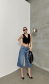 Kadın Baggy Model Blue Bermuda Jean