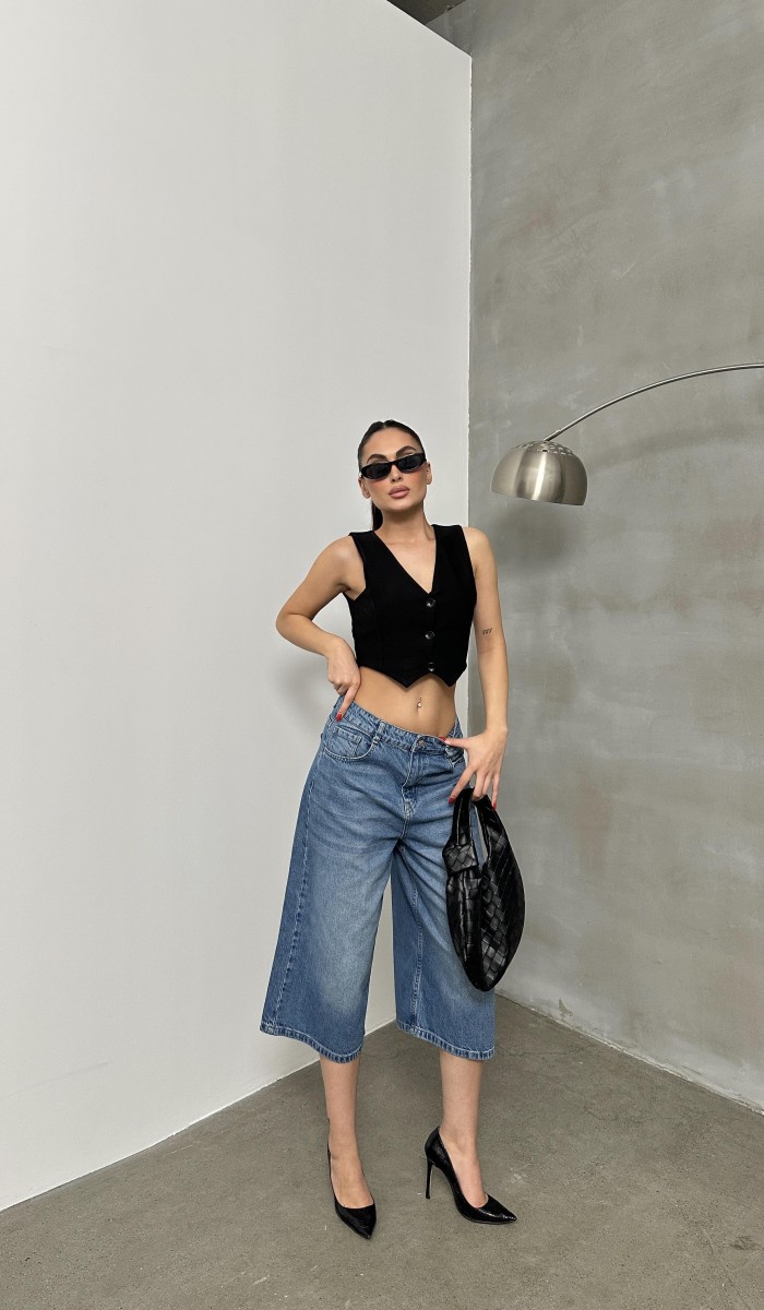 Kadın Baggy Model Blue Bermuda Jean