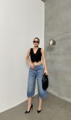 Kadın Baggy Model Blue Bermuda Jean