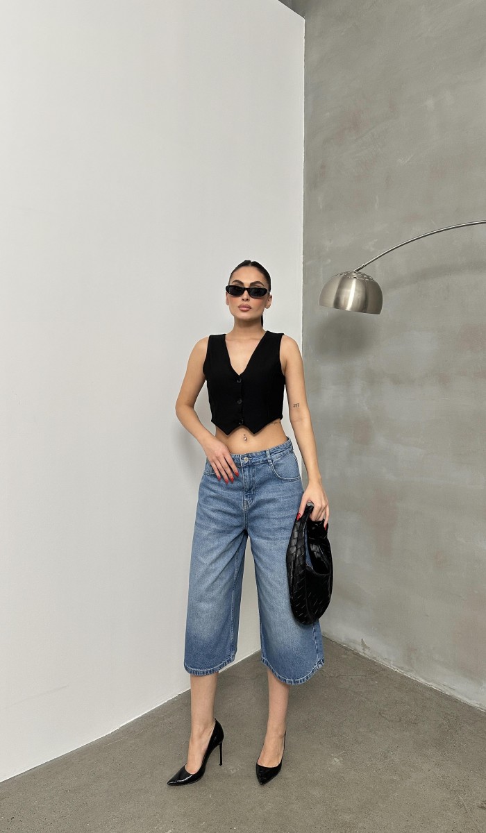 Kadın Baggy Model Blue Bermuda Jean