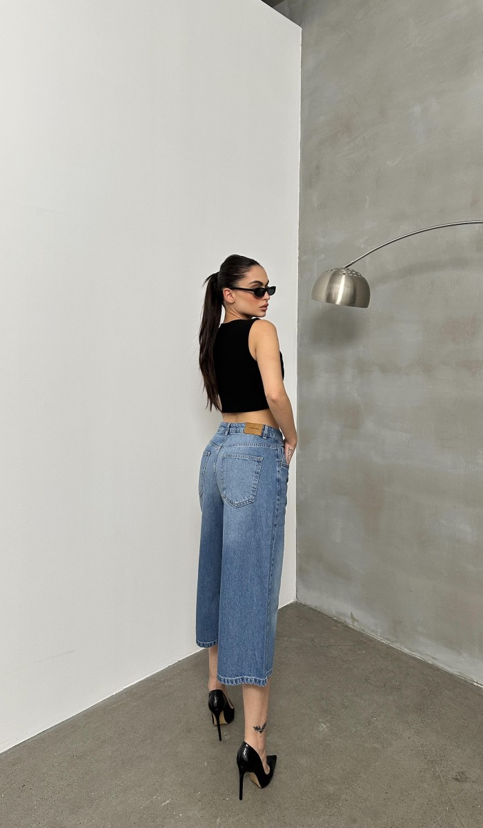 Kadın Baggy Model Blue Bermuda Jean