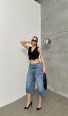 Kadın Baggy Model Blue Bermuda Jean