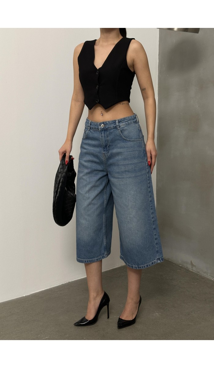 Kadın Baggy Model Blue Bermuda Jean