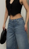 Kadın Baggy Model Blue Bermuda Jean