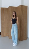 Normal Bel Baggy Foldup Kalıp Paça Katlama Detaylı Yeşil Tint Jean Pantolon