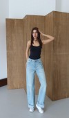 Normal Bel Baggy Foldup Kalıp Paça Katlama Detaylı Yeşil Tint Jean Pantolon