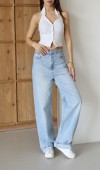 Normal Bel Baggy Foldup Kalıp Paça Katlama Detaylı Light Blue Jean Pantolon