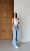 Normal Bel Baggy Foldup Kalıp Paça Katlama Detaylı Light Blue Jean Pantolon