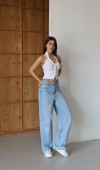 Normal Bel Baggy Foldup Kalıp Paça Katlama Detaylı Light Blue Jean Pantolon