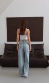 Normal Bel Baggy Foldup Kalıp Paça Katlama Detaylı Yeşil Tint Lazerli Jean Pantolon