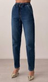 Yüksek Beli Lastikli Dar Paça Dark Blue Jean Pantolon