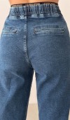 Yüksek Beli Lastikli Dar Paça Dark Blue Jean Pantolon
