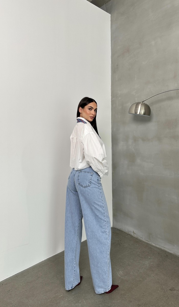 Yüksel Bel Bacak Boyu Balon Kesim Barrel Fit  Light Blue Jean Pantolon