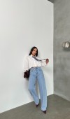 Yüksel Bel Bacak Boyu Balon Kesim Barrel Fit  Light Blue Jean Pantolon